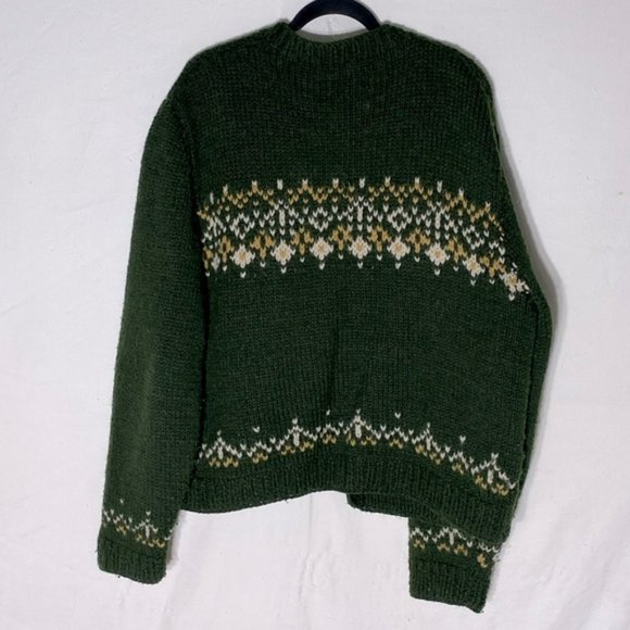 Handmade Hand Knit Green Yellow Open Front Cardigan XL - Picture 2 of 11